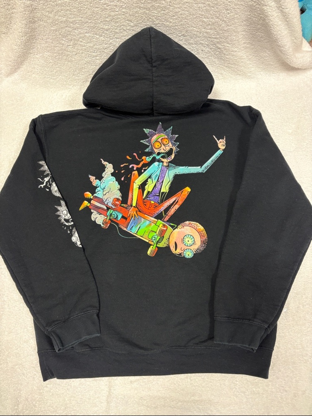 Rick and Morty Psychedelic Rick Skateboarding Morty Pullover Hoodie Men’s med